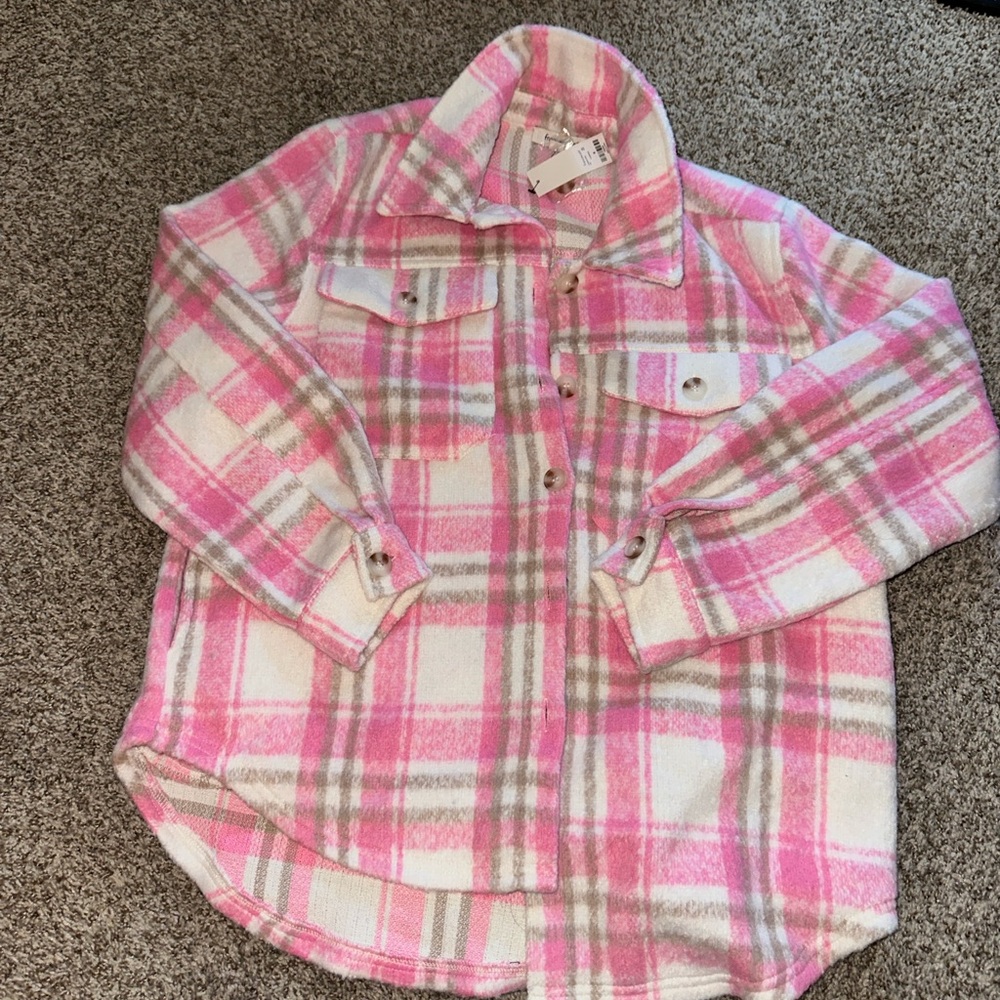 Pink Plaid Button-Up Flannel Jacket